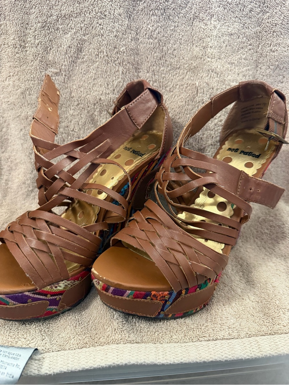 Not Rated Brown Strappy Platform Espadrille Wedge Sandals